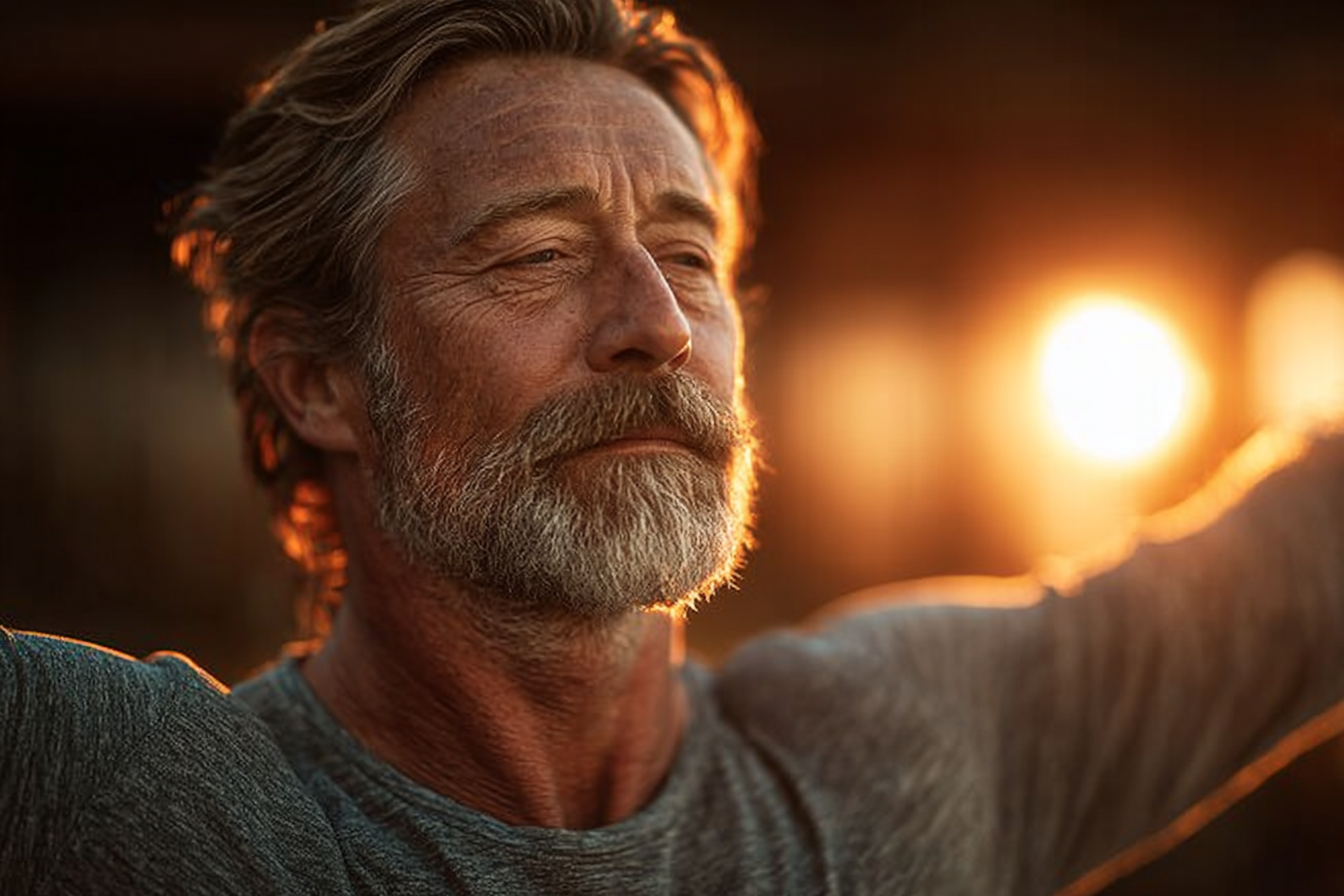 Двоє людей зрілого віку практикують йогу разом